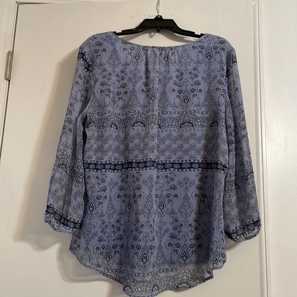 Women’s Size XL Blue Patterned Sheer Lined Tunic - Picture 3 of 8